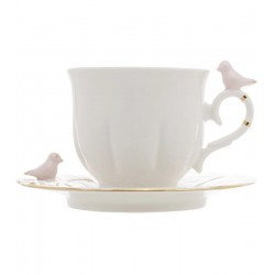 Xícara Avulsa 100ml De Café Porcelana Birds Rosa Round Plate
